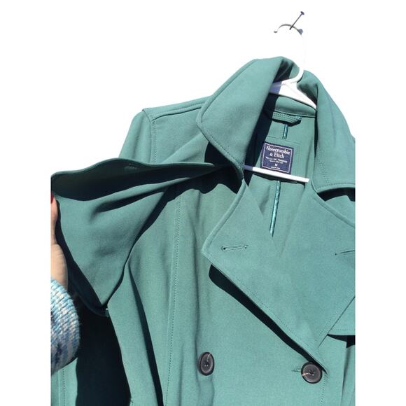 Abercrombie & Fitch Womens Trench Coat Size Medium M Green Jacket Belted Preppy - Picture 9 of 11